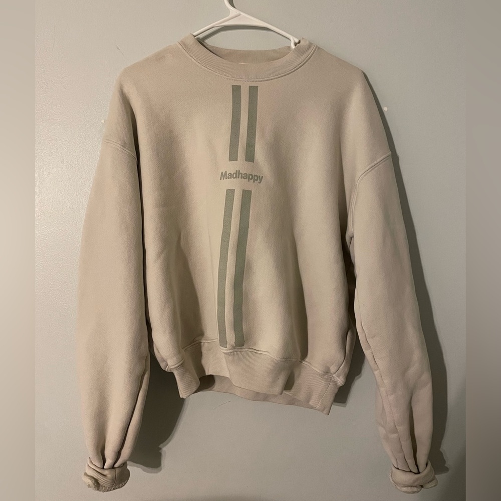 Madhappy Cream Crewneck Sweater with Vertical Stripes